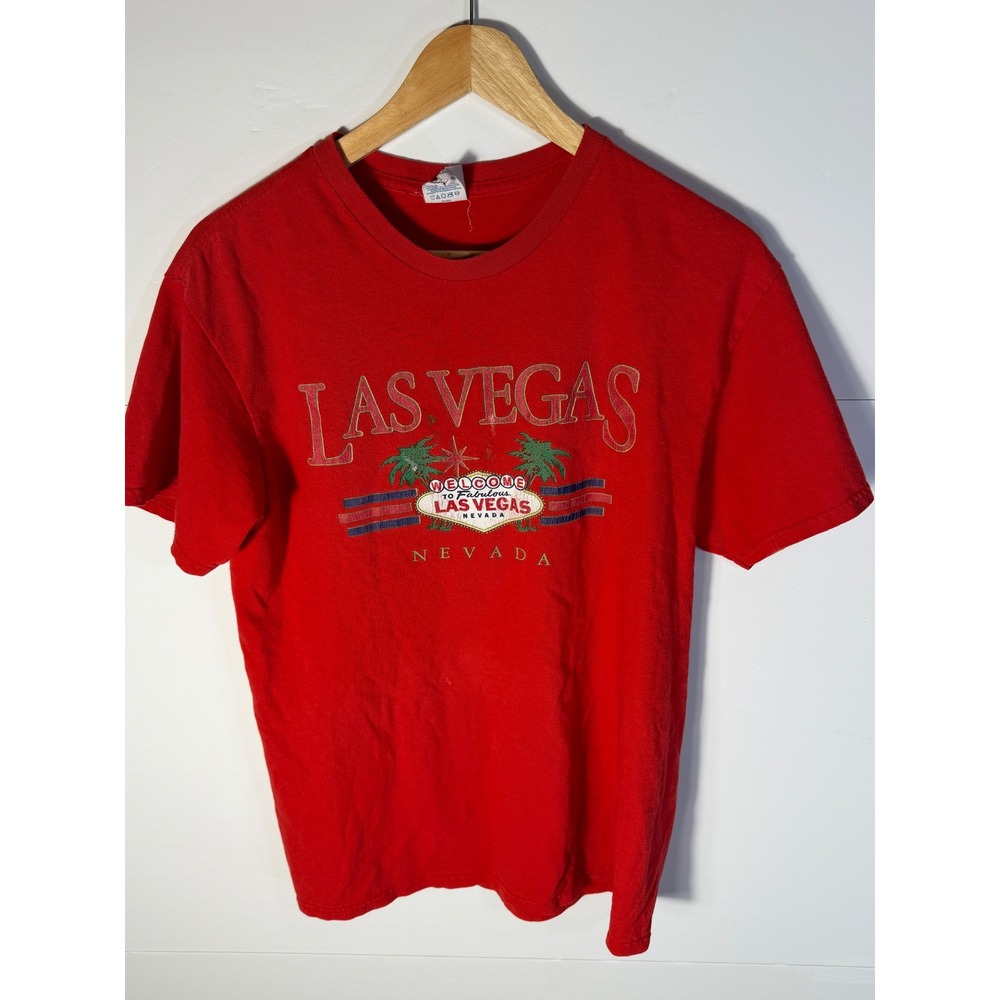 Vintage Las Vegas Nevada Graphic T-Shirt Red Cotton Short Sleeve Men Size M